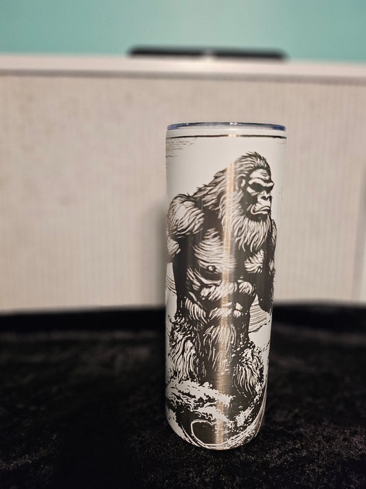 20 oz laser engraved Bigfoot Glow n dark tumbler