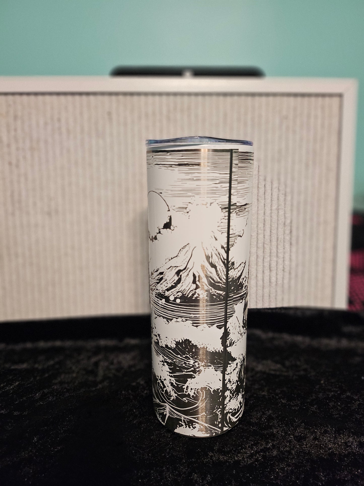 20 oz laser engraved Bigfoot Glow n dark tumbler