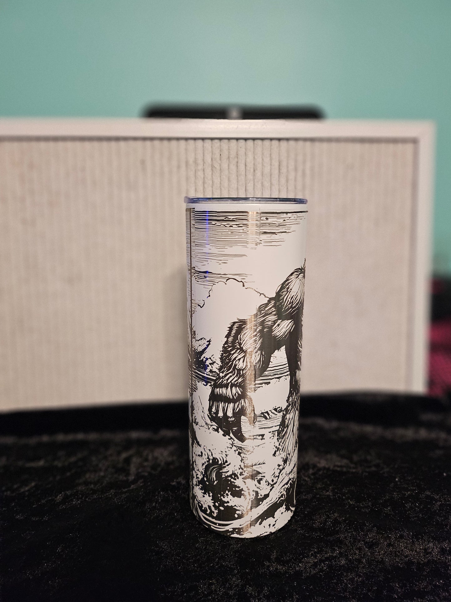 20 oz laser engraved Bigfoot Glow n dark tumbler